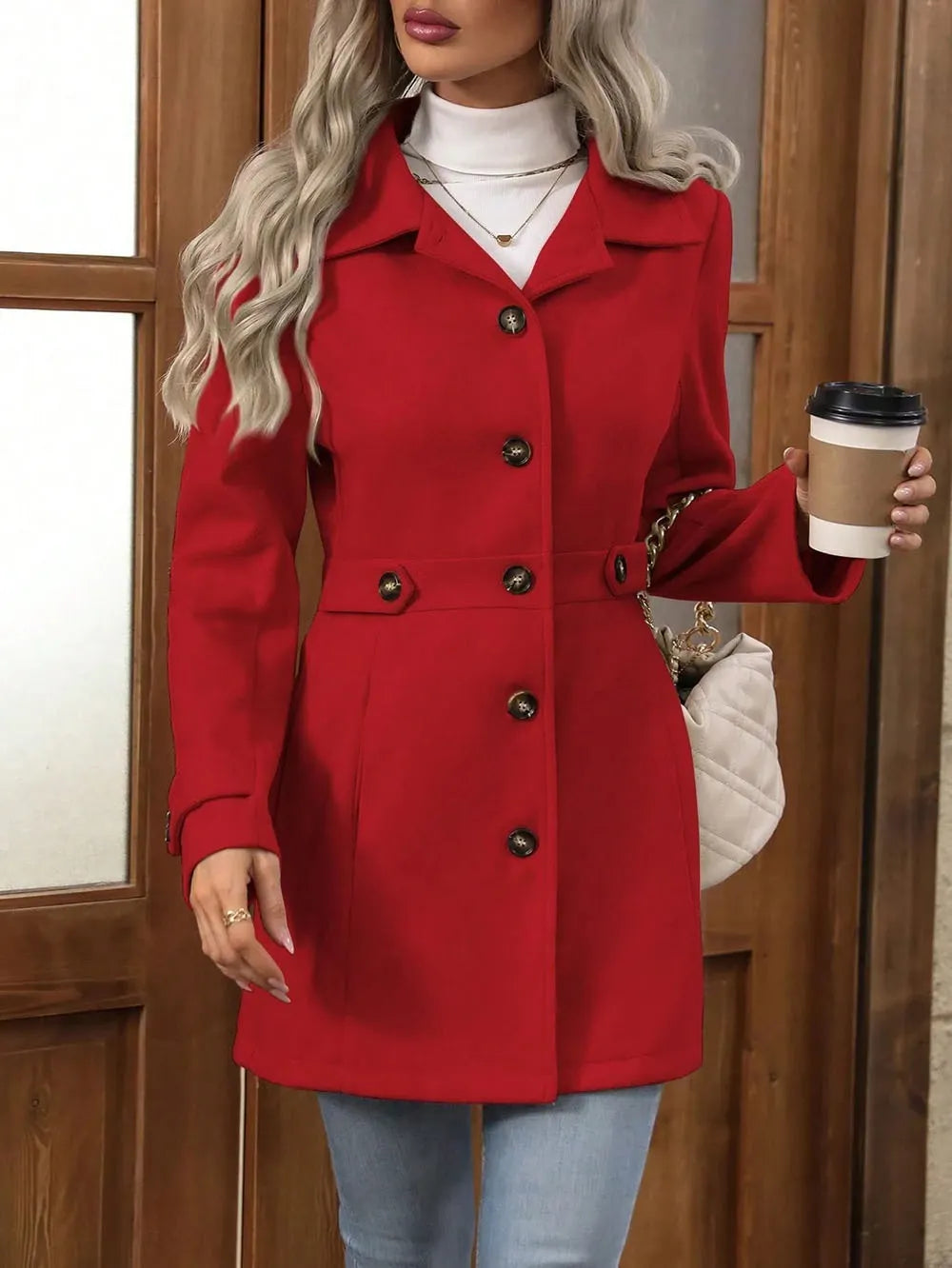 Eleganter Damen Trenchcoat mit Gürtel für Herbst in Rot