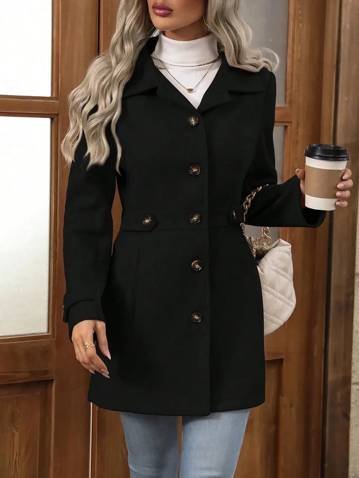 Eleganter Damen Trenchcoat mit Gürtel für Herbst in Schwarz