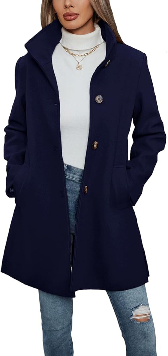 Eleganter Damen Wintermantel A-Linie in Marineblau