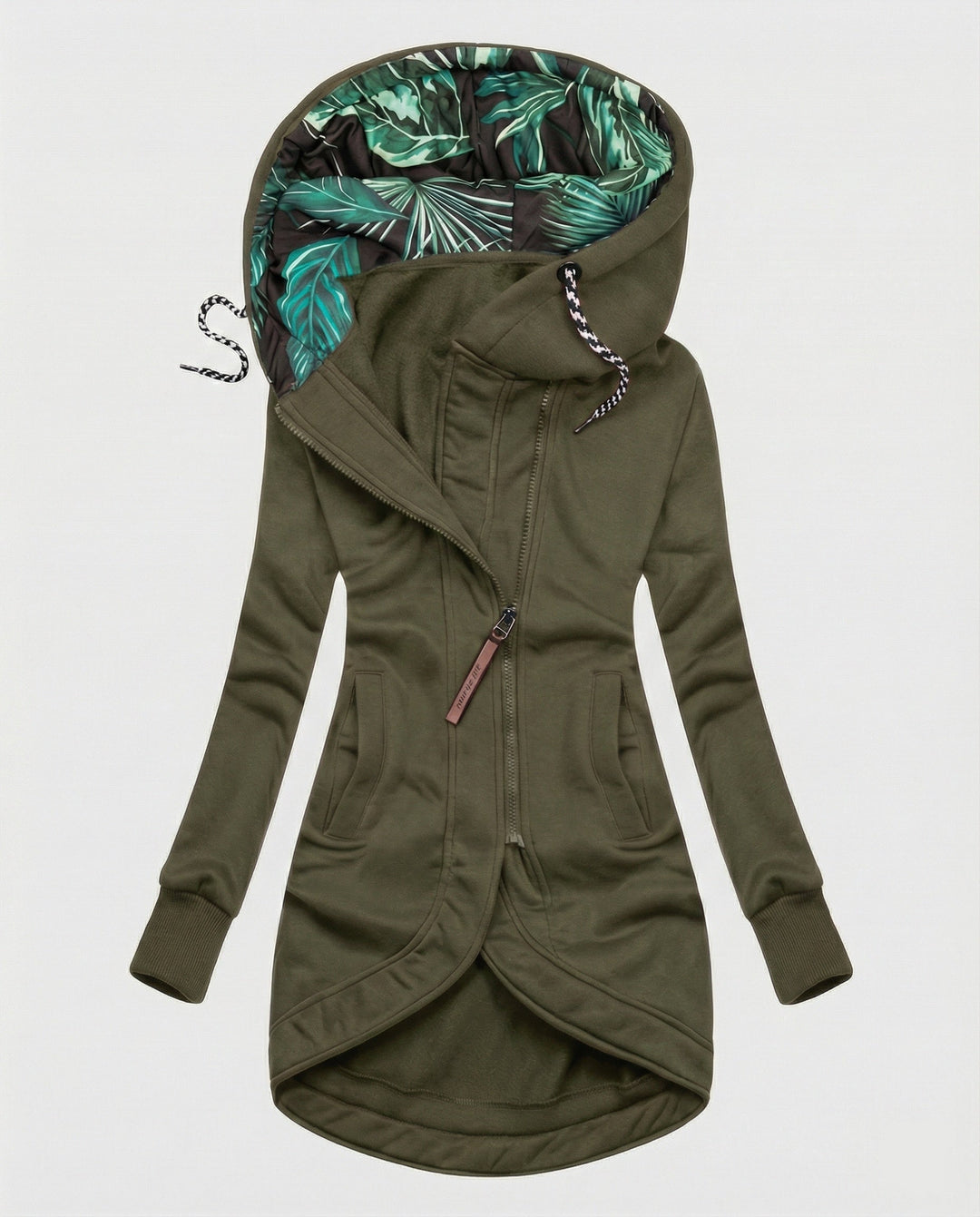 Eleganter Damen Wintermantel mit Kapuze für Herbst in Armeegrün