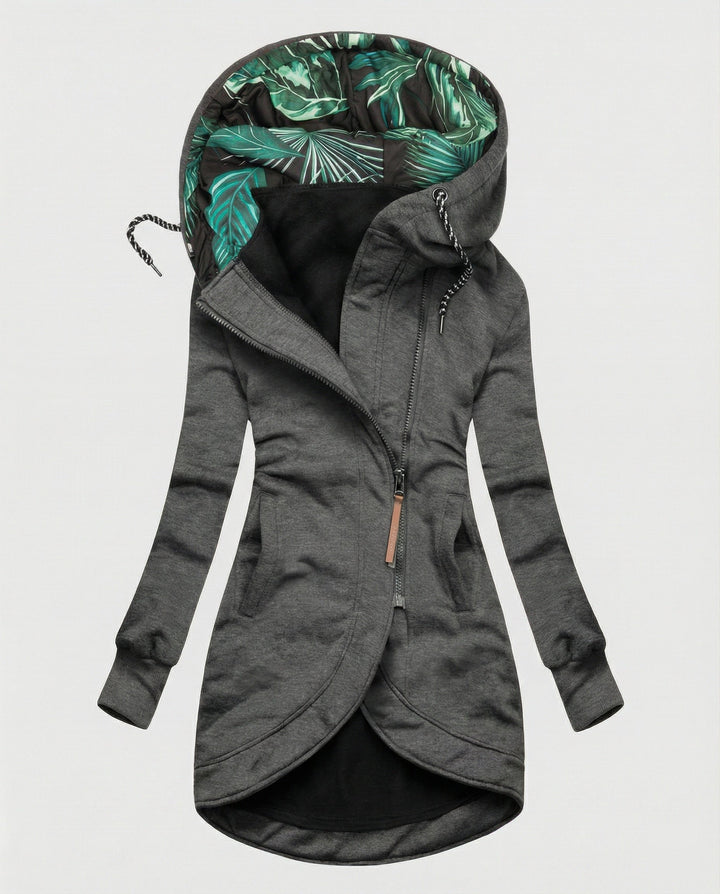 Eleganter Damen Wintermantel mit Kapuze für Herbst in Grau