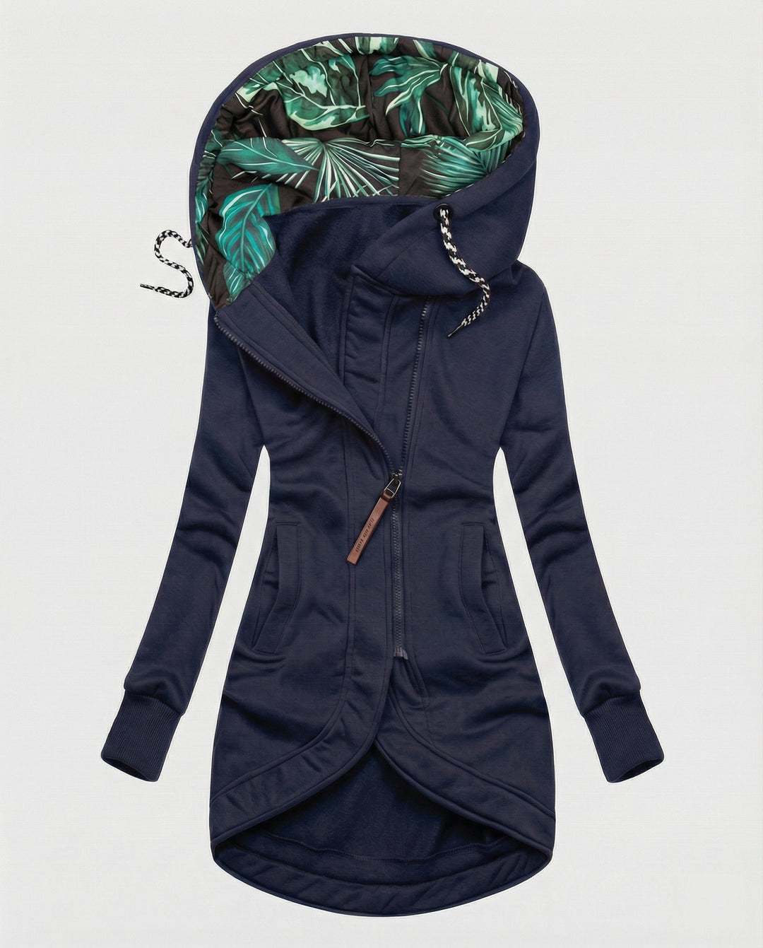 Eleganter Damen Wintermantel mit Kapuze für Herbst in Marineblau