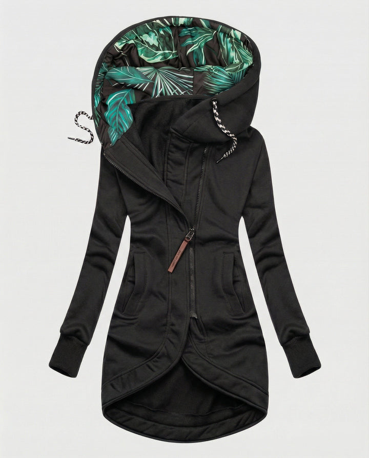 Eleganter Damen Wintermantel mit Kapuze für Herbst in Schwarz