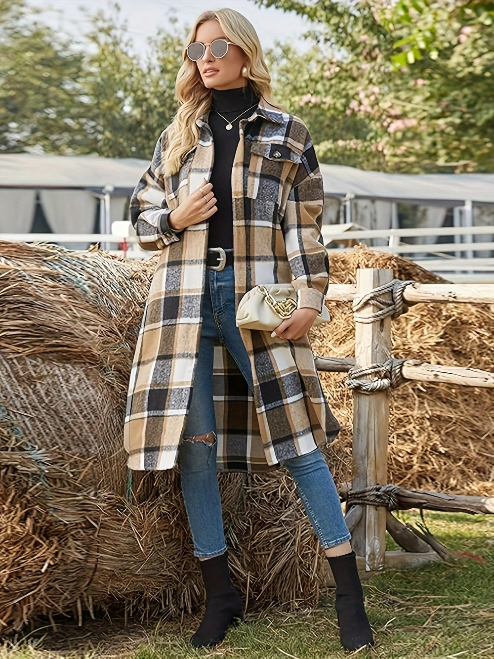 Eleganter Damen Wintermantel mit Karomuster (2)