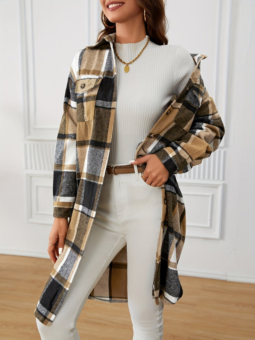 Eleganter Damen Wintermantel mit Karomuster (5)