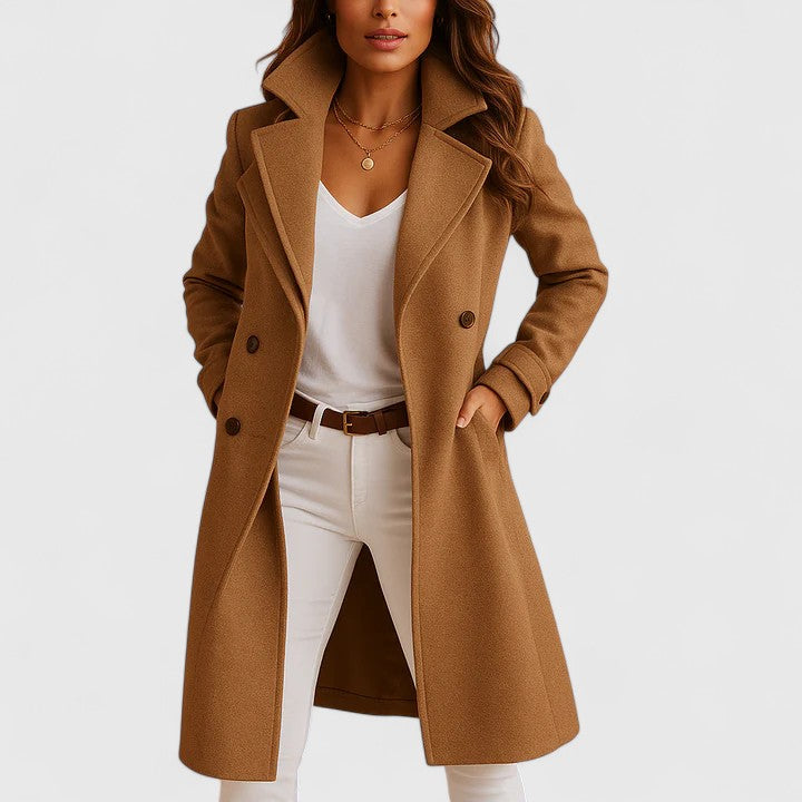 Eleganter Damen Wintermantel mit Knopfleiste in Braun