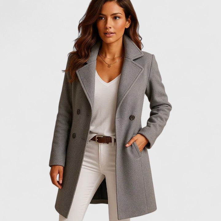 Eleganter Damen Wintermantel mit Knopfleiste in Grau