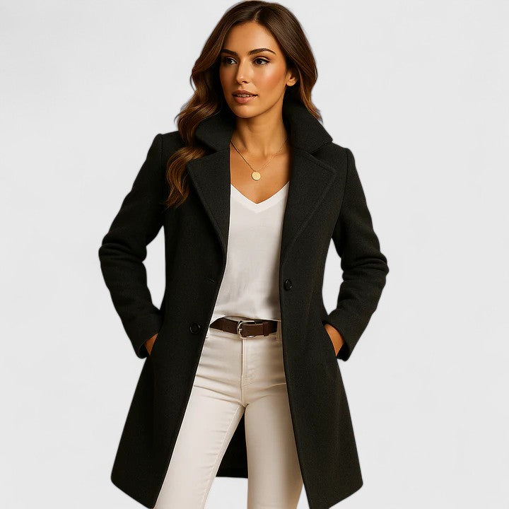 Eleganter Damen Wintermantel mit Knopfleiste in Schwarz