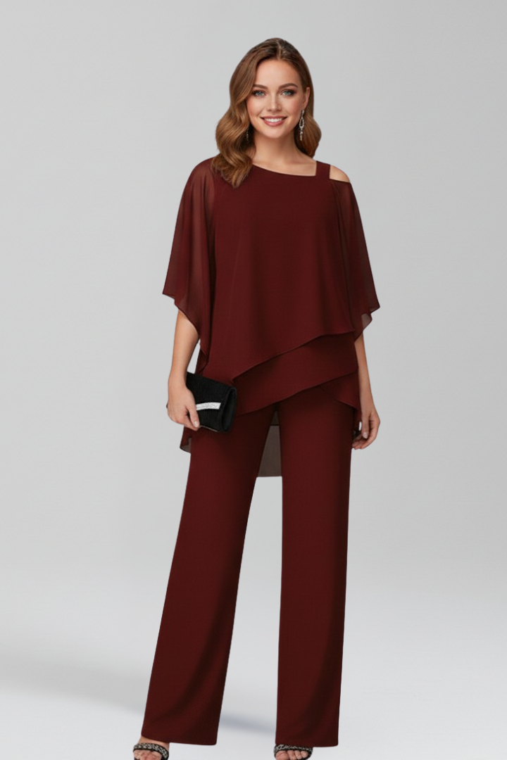 Eleganter fließender Damen Jumpsuit Wide-Leg in Burgunder