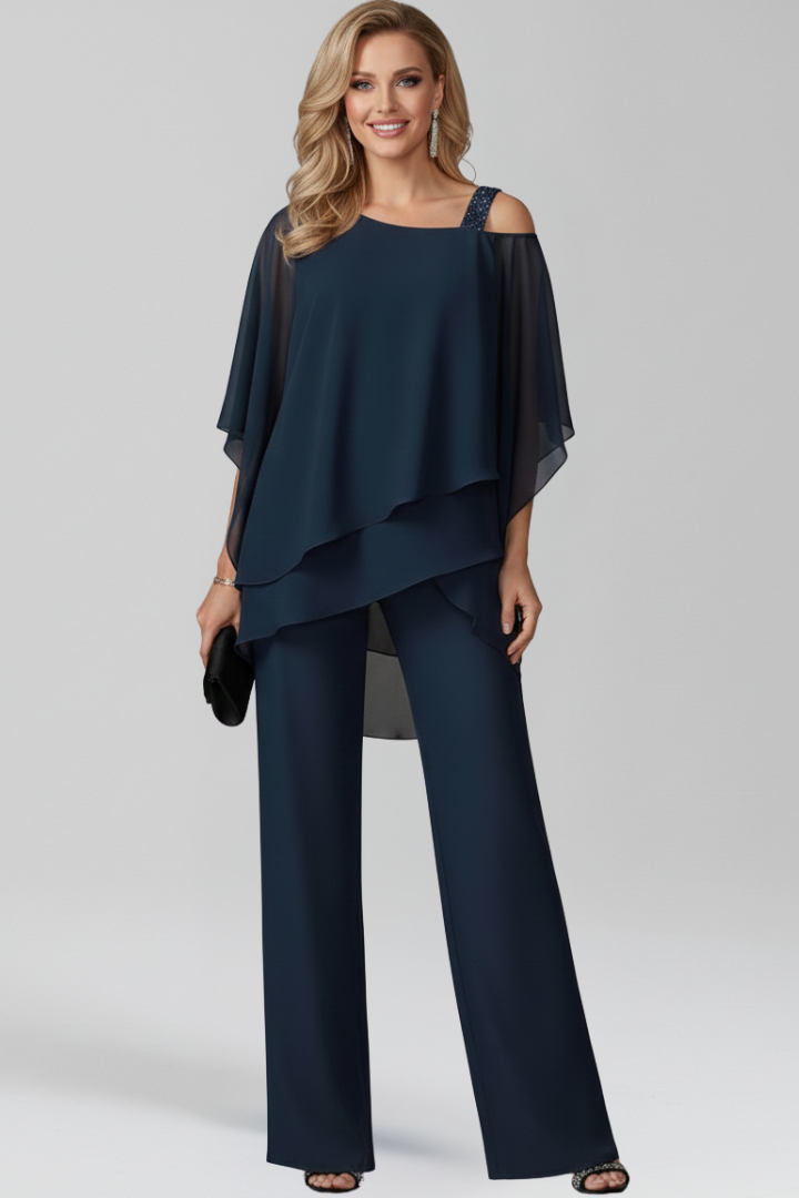 Eleganter fließender Damen Jumpsuit Wide-Leg in Dunkelblau