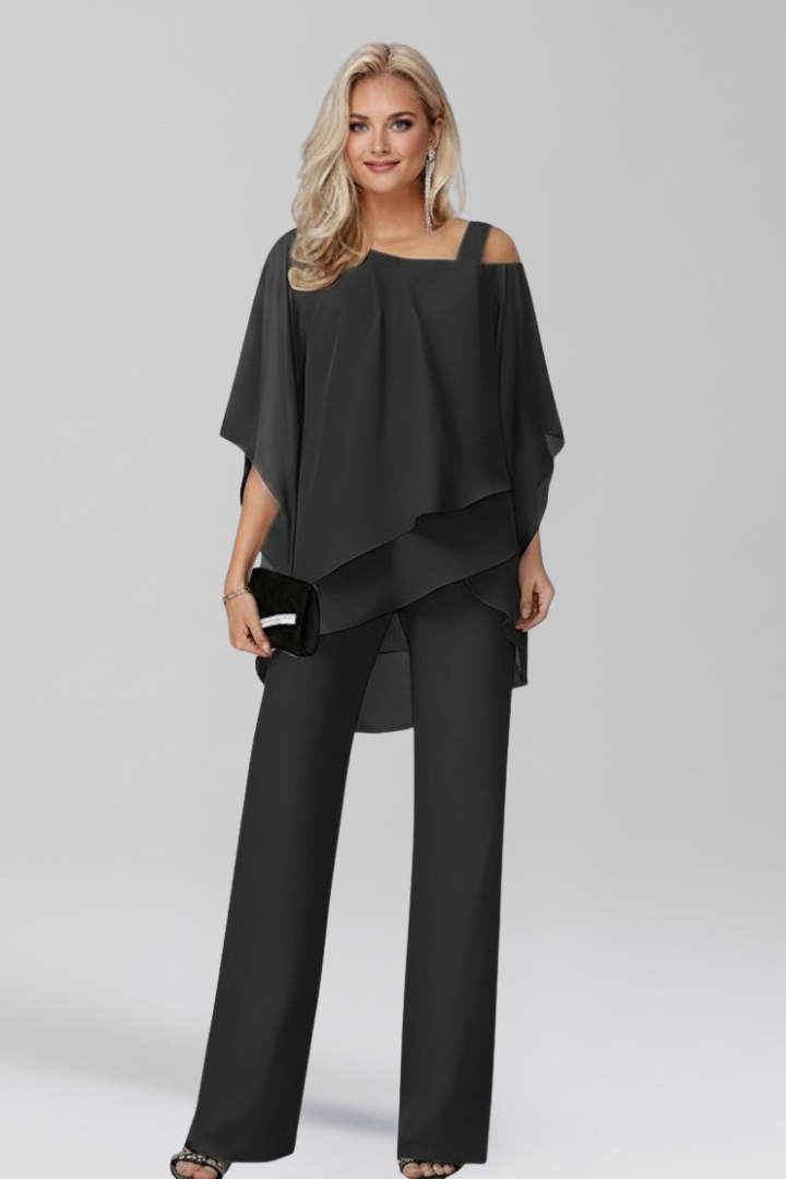 Eleganter fließender Damen Jumpsuit Wide-Leg in Schwarz