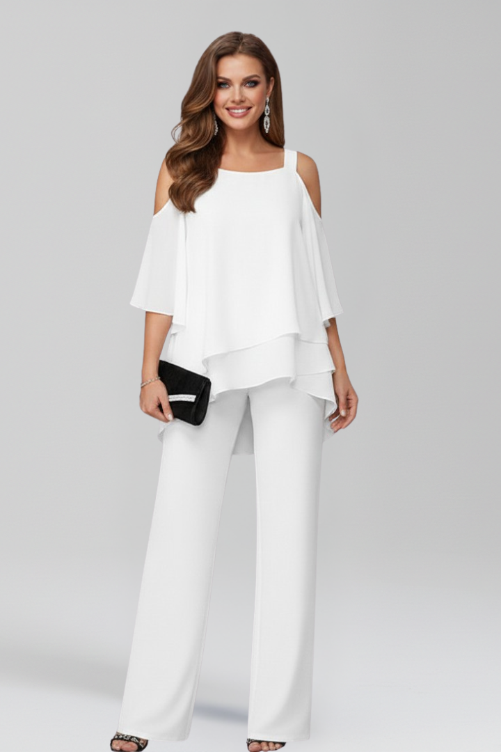 Eleganter fließender Damen Jumpsuit Wide-Leg in Weiß