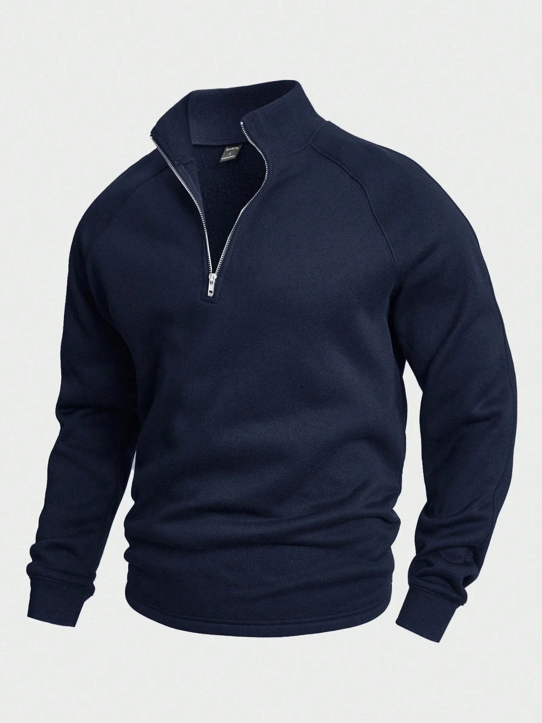 Eleganter Herren Pullover mit Stehkragen und Reißverschluss in Dunkelblau