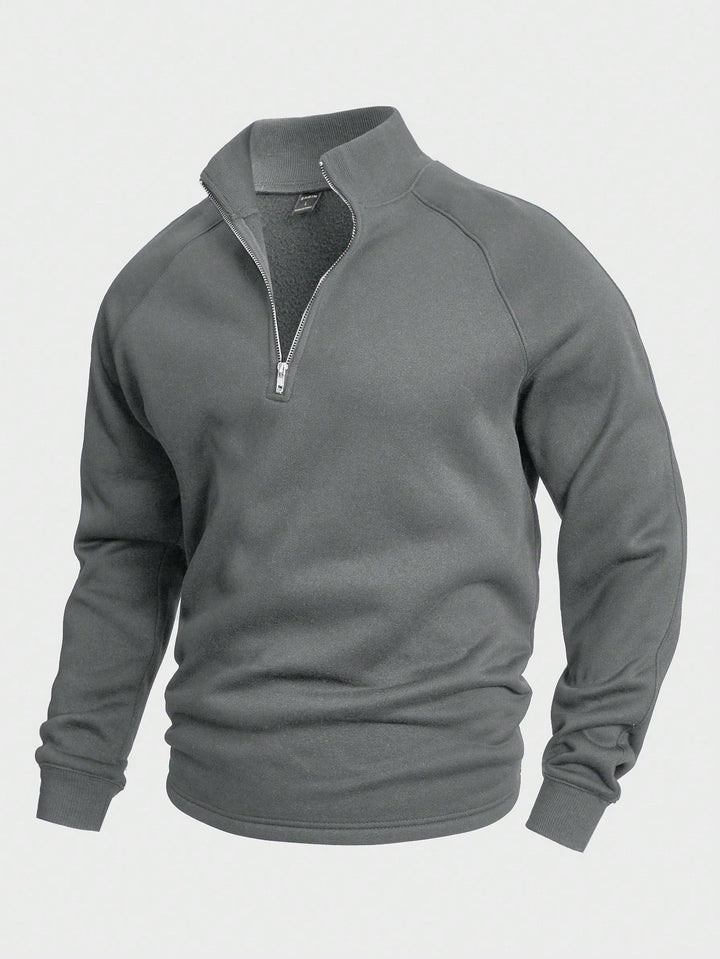 Eleganter Herren Pullover mit Stehkragen und Reißverschluss in Grau