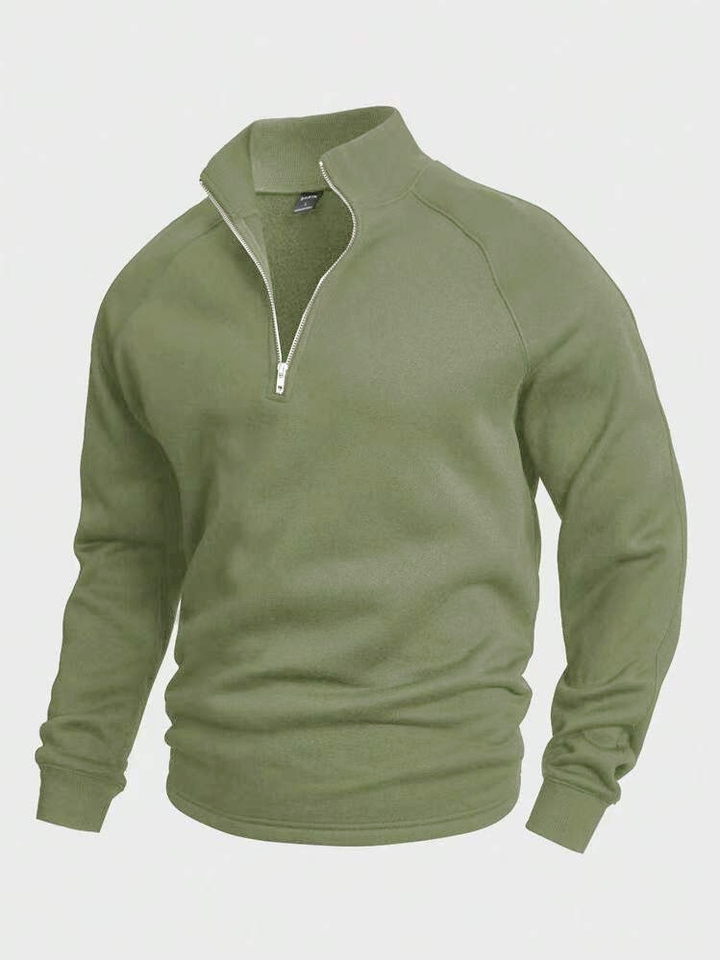 Eleganter Herren Pullover mit Stehkragen und Reißverschluss in Grün