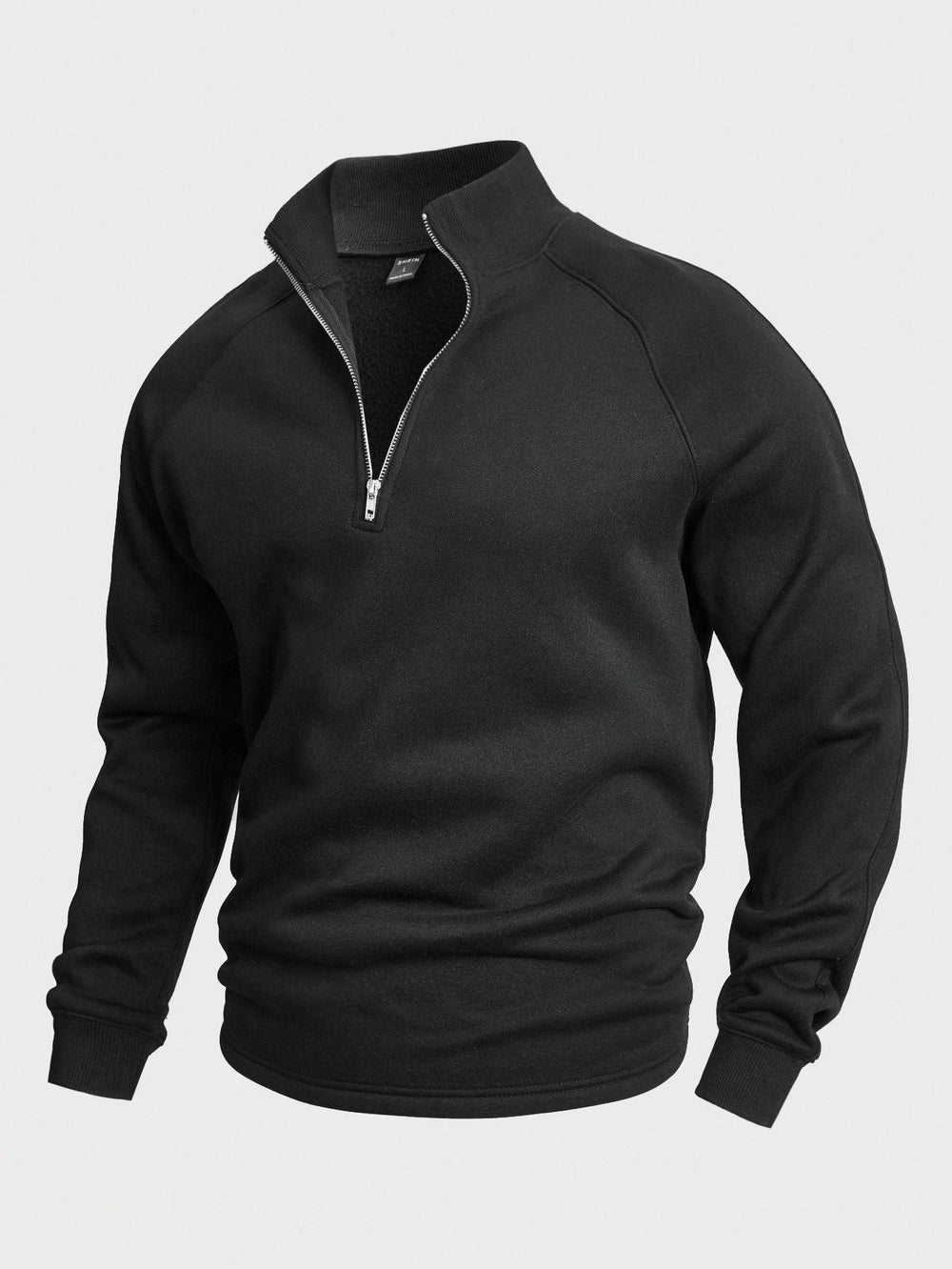 Eleganter Herren Pullover mit Stehkragen und Reißverschluss in Schwarz