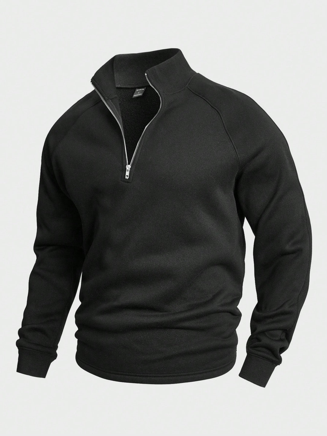 Eleganter Herren Pullover mit Stehkragen und Reißverschluss in Schwarz