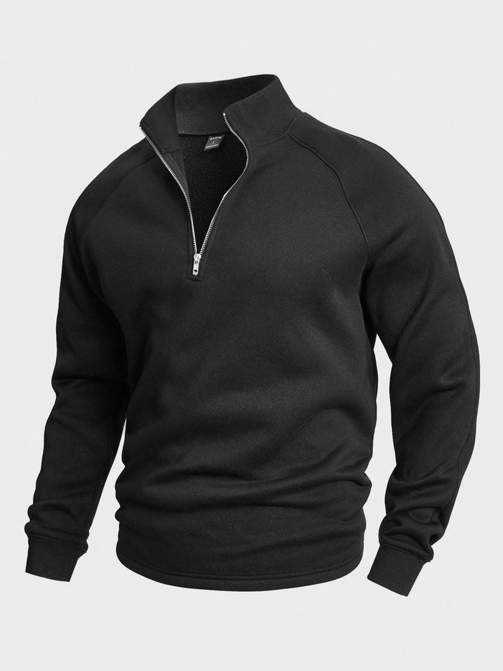 Eleganter Herren Pullover mit Stehkragen und Reißverschluss in Schwarz