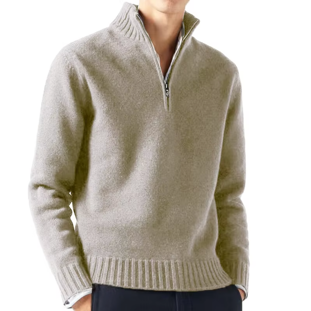 Eleganter Herren Strickpullover mit Reißverschluss in Beige