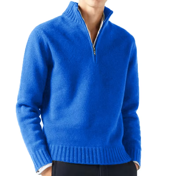 Eleganter Herren Strickpullover mit Reißverschluss in Blau