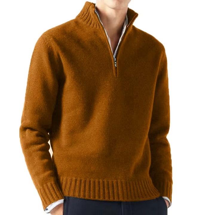 Eleganter Herren Strickpullover mit Reißverschluss in Braun