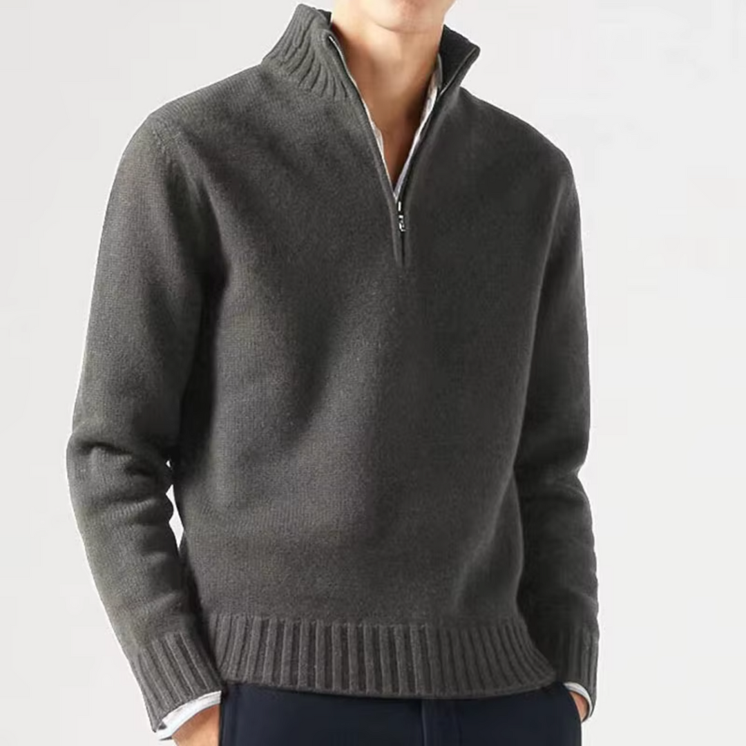 Eleganter Herren Strickpullover mit Reißverschluss in Dunkelgrau