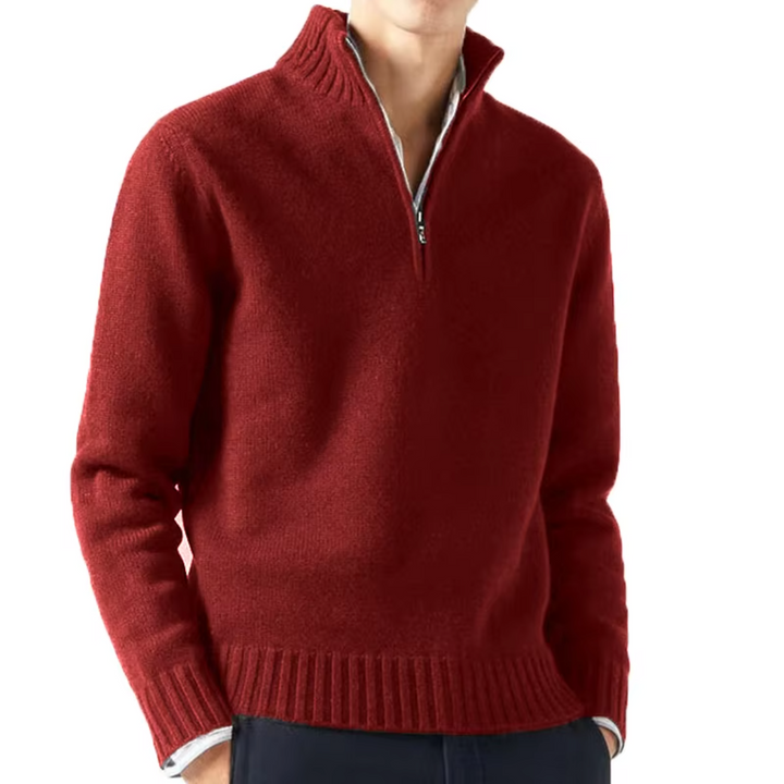 Eleganter Herren Strickpullover mit Reißverschluss in Dunkelrot