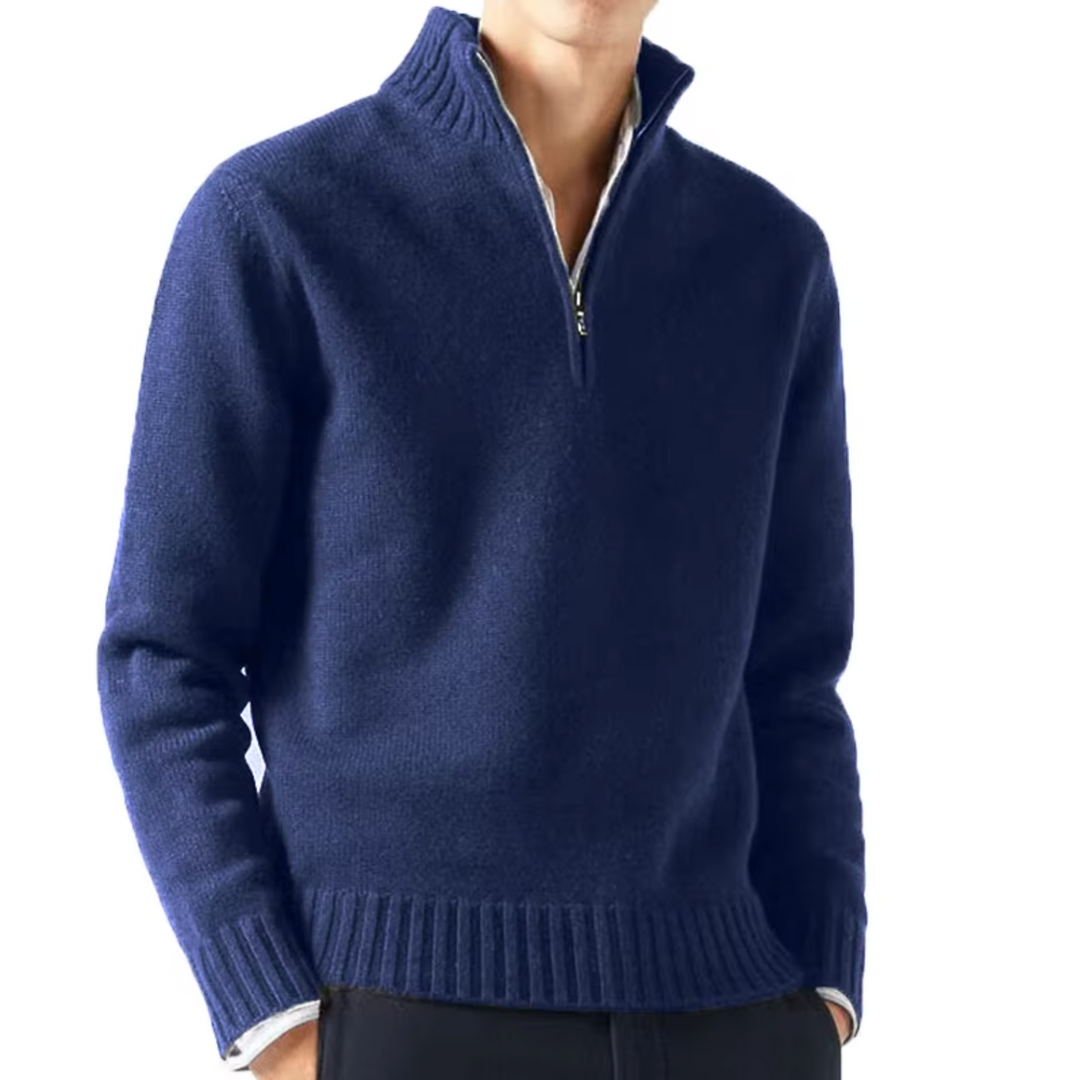 Eleganter Herren Strickpullover mit Reißverschluss in Marineblau
