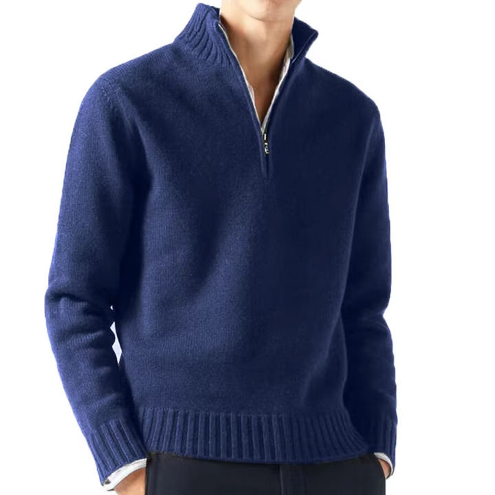 Eleganter Herren Strickpullover mit Reißverschluss in Marineblau