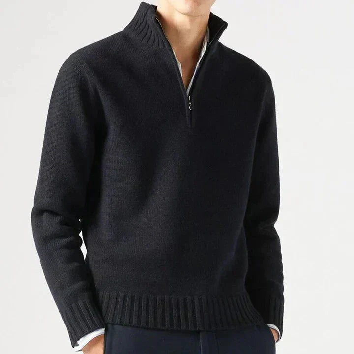 Eleganter Herren Strickpullover mit Reißverschluss in Schwarz