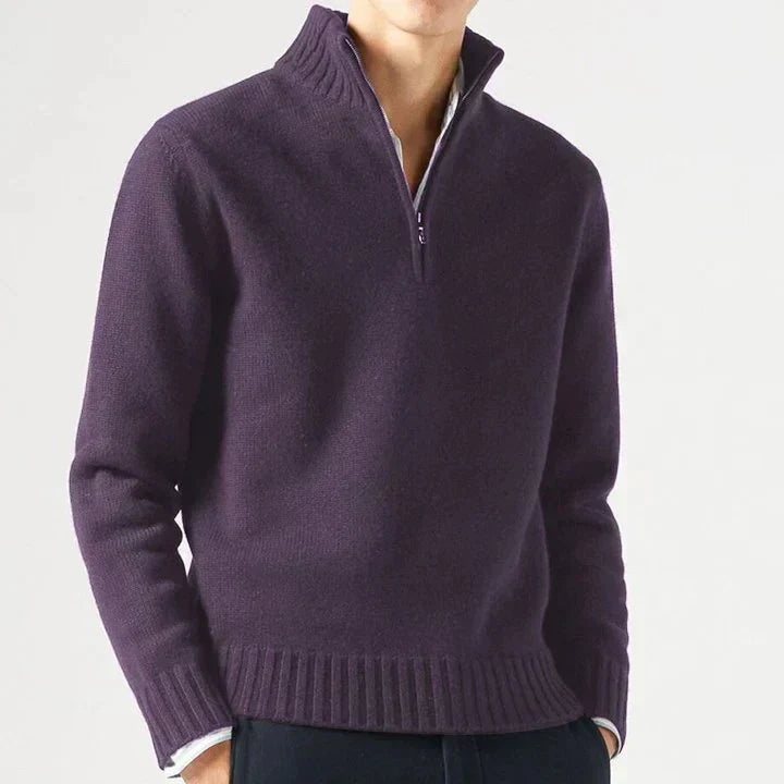 Eleganter Herren Strickpullover mit Reißverschluss in Violett