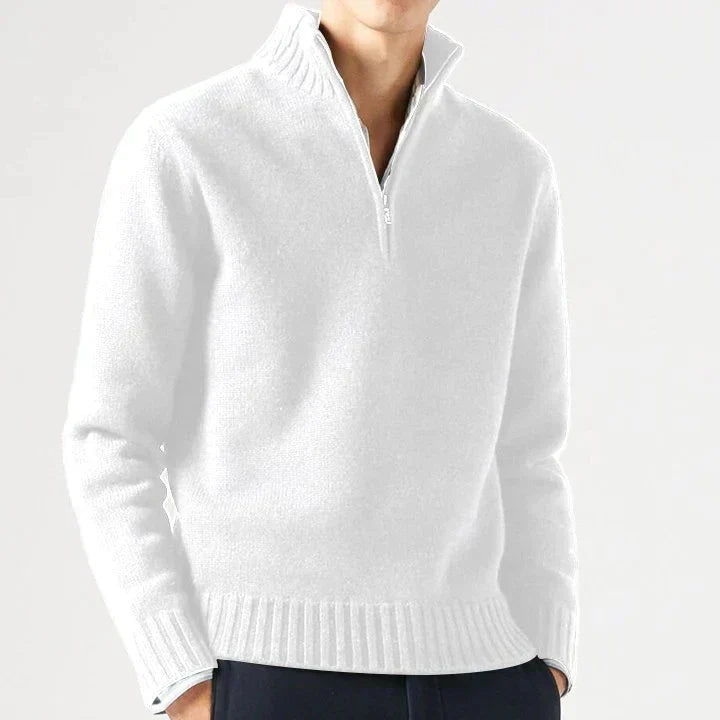 Eleganter Herren Strickpullover mit Reißverschluss in Weiß