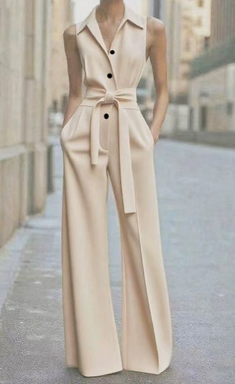 Eleganter langer Damen Jumpsuit für Hochzeiten in Beige