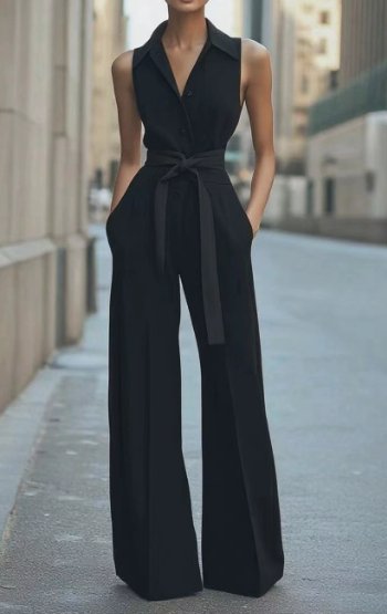 Eleganter langer Damen Jumpsuit für Hochzeiten in Schwarz