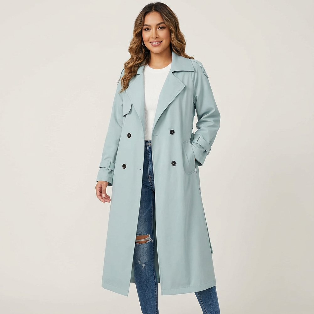 Eleganter langer Damen Trenchcoat für jeden Anlass in Blau