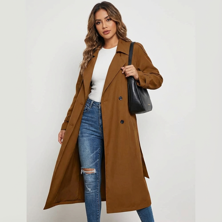 Eleganter langer Damen Trenchcoat für jeden Anlass in Braun