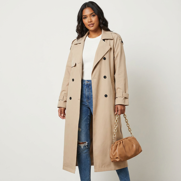 Eleganter langer Damen Trenchcoat für jeden Anlass in Hellbraun