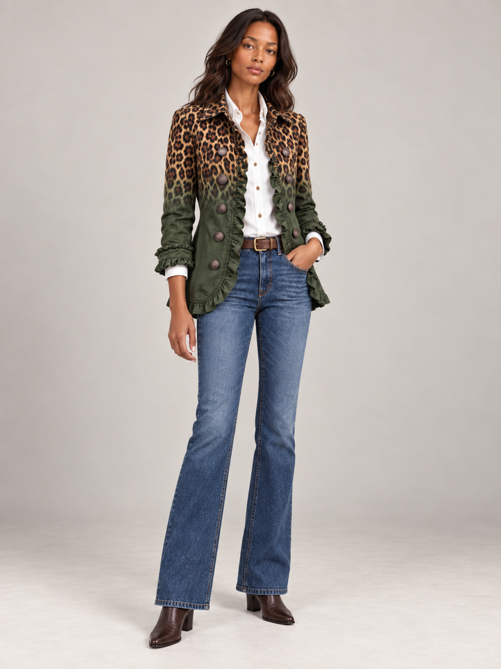 Eleganter Wintermantel Damen mit Leopardenmuster-Rüschen (6)