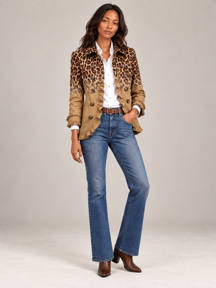 Eleganter Wintermantel Damen mit Leopardenmuster-Rüschen (9)