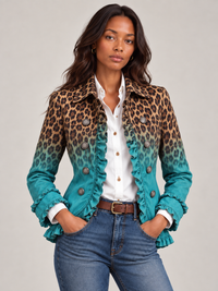 Mia | Eleganter Wintermantel Damen mit Leopardenmuster-Rüschen