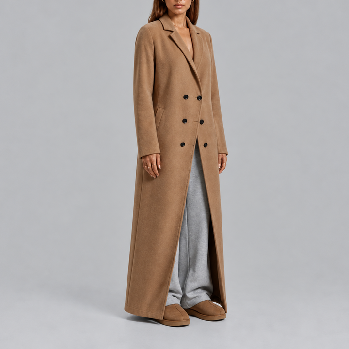 Eleganter zweireihiger Damen Herbstmantel in Beige