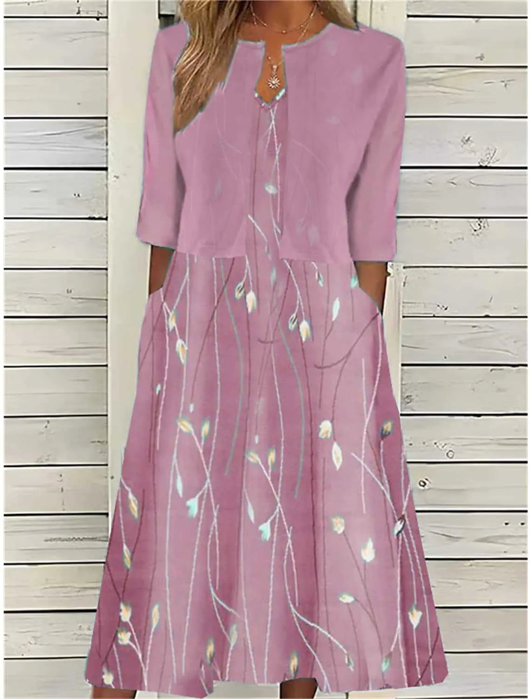 Elegantes Blumen Midi-Kleid in Rosa