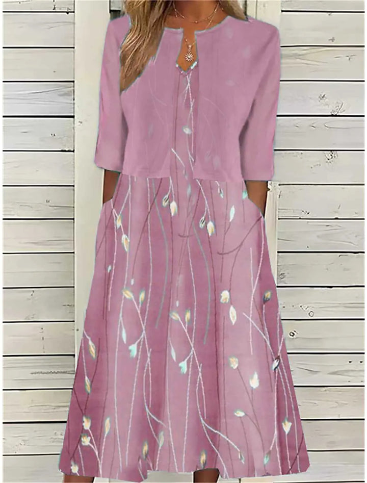 Elegantes Blumen Midi-Kleid in Rosa