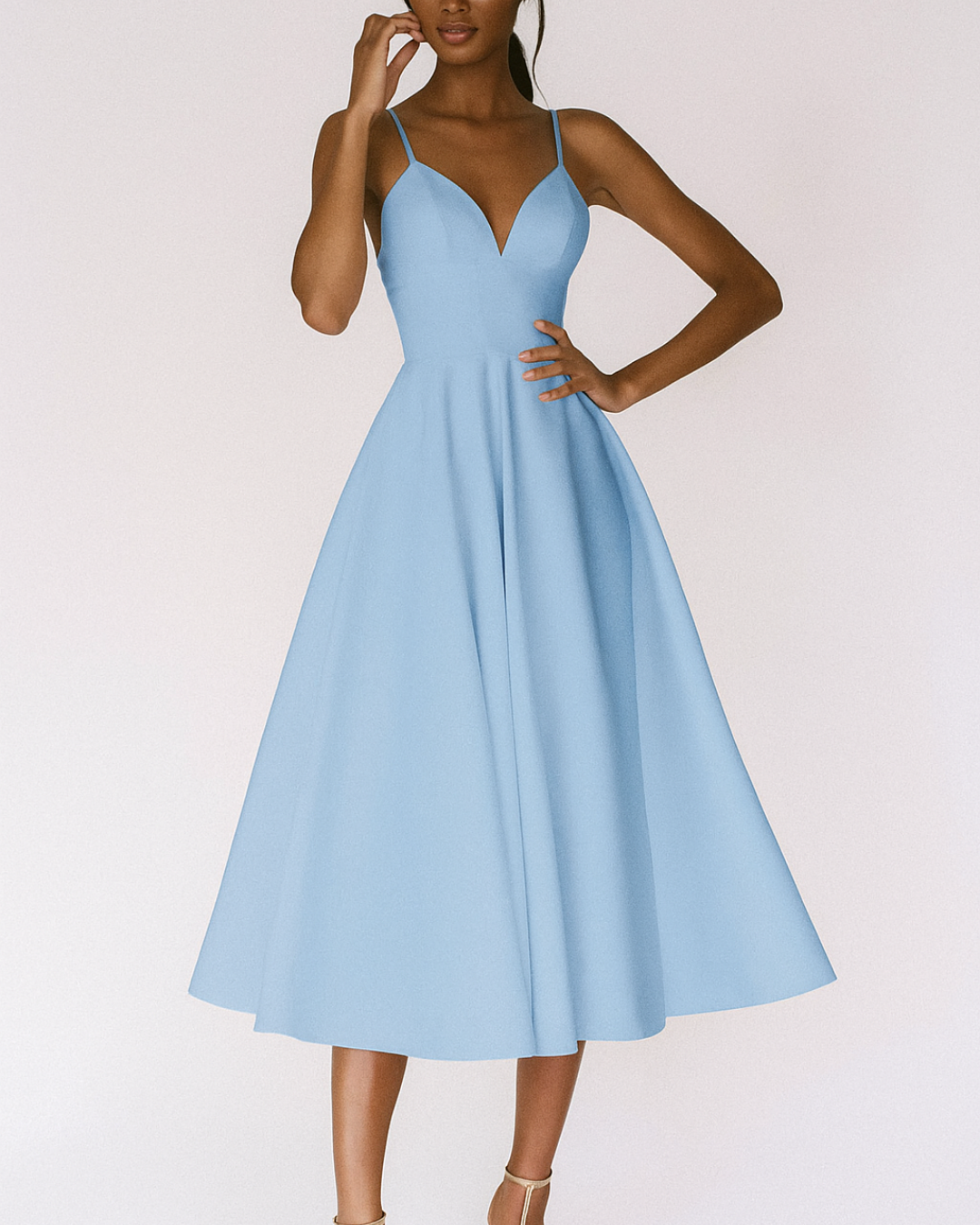 Elegantes Damen Abendkleid Midi für Hochzeiten in Blau