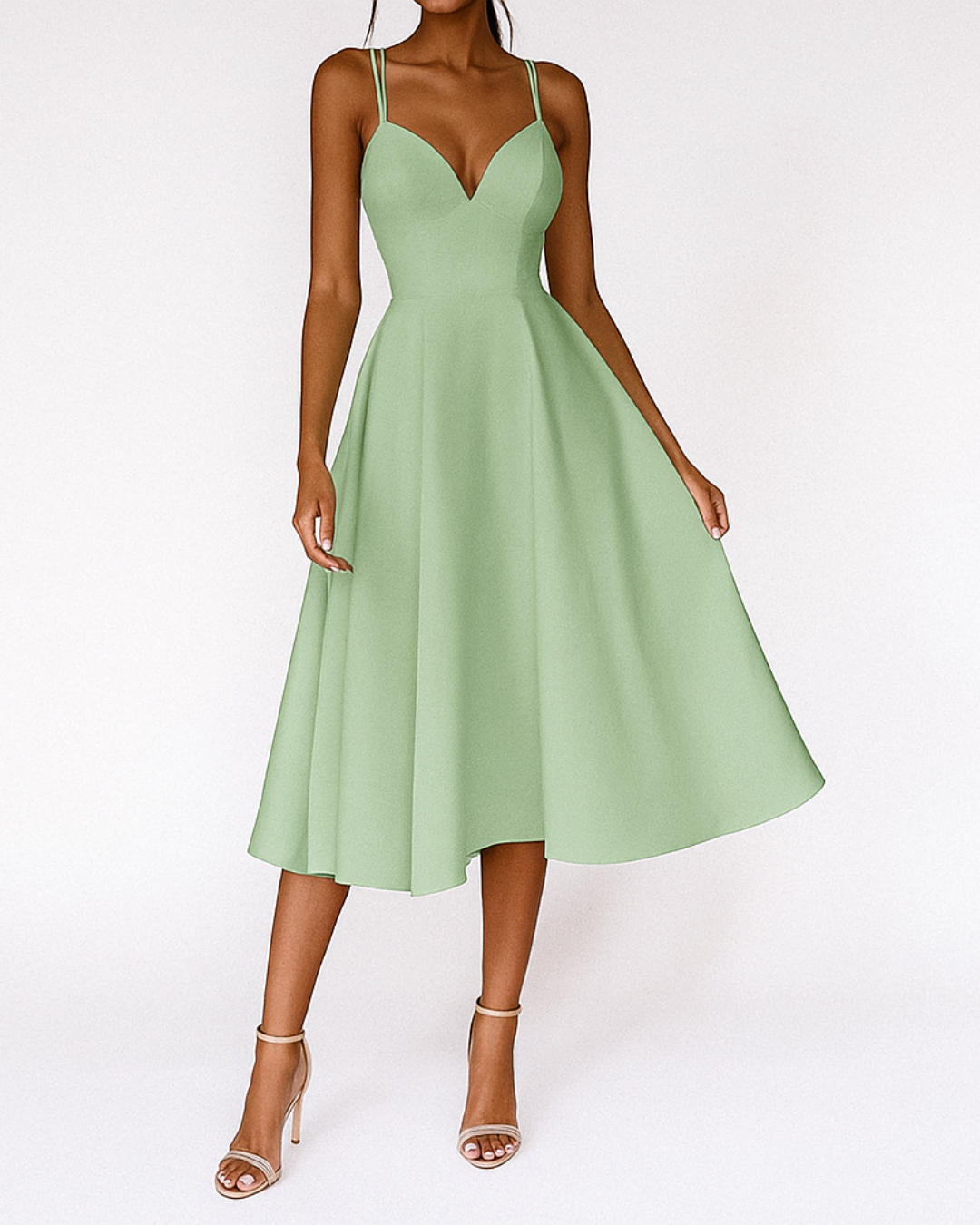 Elegantes Damen Abendkleid Midi für Hochzeiten in Grün