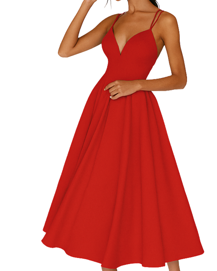 Elegantes Damen Abendkleid Midi für Hochzeiten in Rot