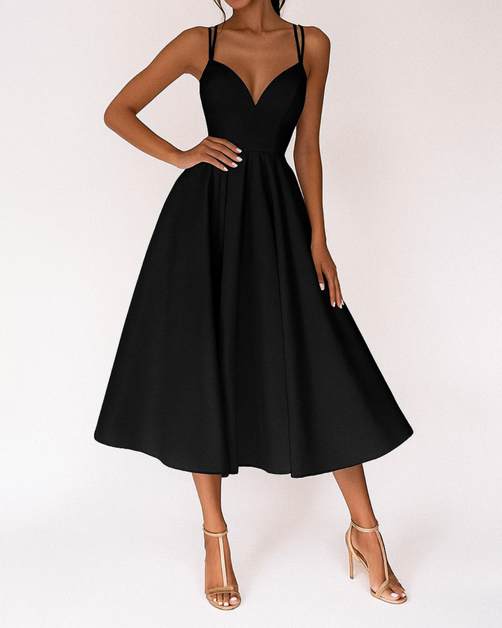 Elegantes Damen Abendkleid Midi für Hochzeiten in Schwarz