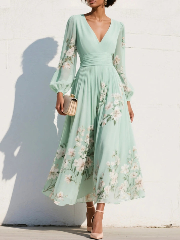 Elegantes Damen Hochzeitsgast-Midikleid mit Blumenmuster