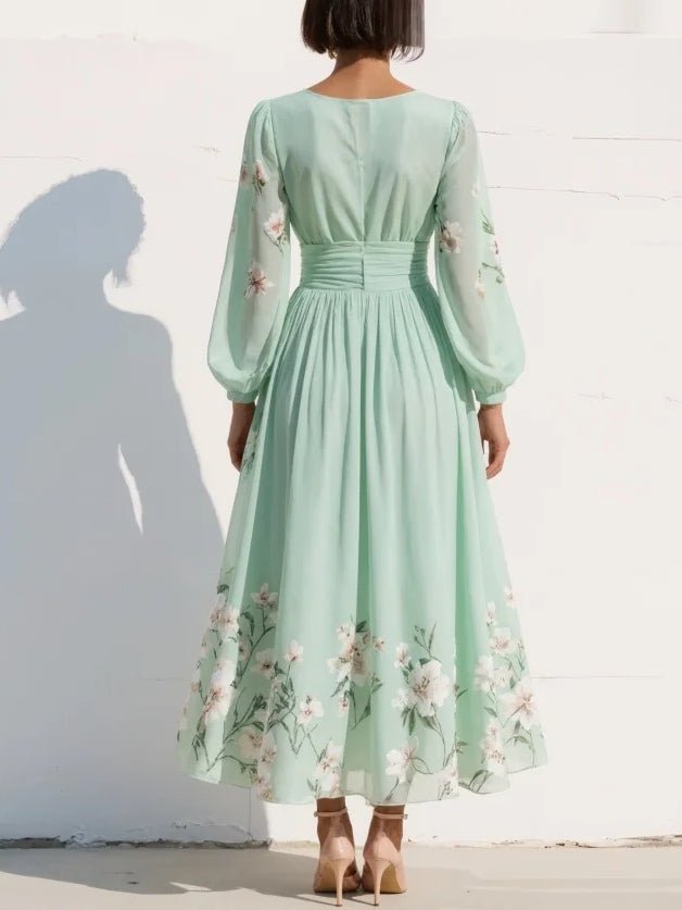 Elegantes Damen Hochzeitsgast-Midikleid mit Blumenmuster (2)