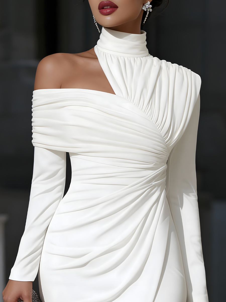 Elegantes Damen Maxikleid für Hochzeitsgäste mit Einschulter und asymmetrischer Drapierung (2)